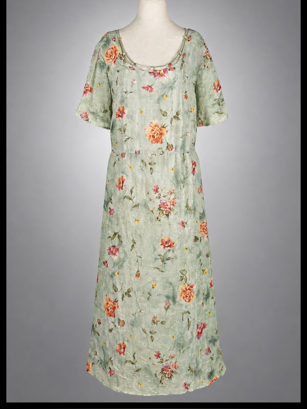 Vintage 90s S.L. Fashions Sage Floral Maxi Dress Plus Size 26W Made USA